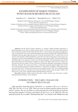 Examination of Haban Vessels with Uranium-Bearing Blue Glaze