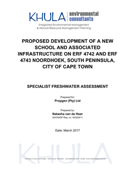 Proposed Development of a New School and Associated Infrastructure on Erf 4742 and Erf 4743 Noordhoek, South Peninsula, City of Cape Town