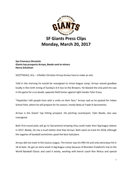 SF Giants Press Clips Monday, March 20, 2017