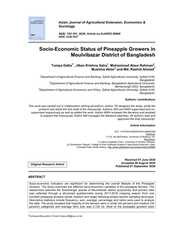 Socio-Economic Status of Pineapple Growers in Moulvibazar District of Bangladesh