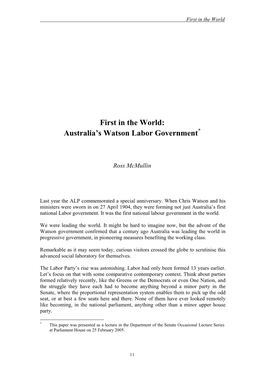 First in the World: Australia's Watson Labor Government