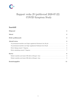 Rapport Vecka 29 (Publicerad 2020-07-22) COVID Symptom Study