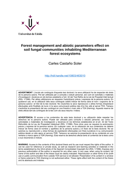 Forest Management and Abiotic Parameters Effect on Soil Fungal Communities Inhabiting Mediterranean Forest Ecosystems