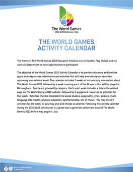 The World Games Activity Calendar