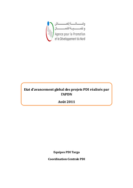 Etat D'avancement Global Des Projets PDI Réalisés Par L'apdn Août 2011