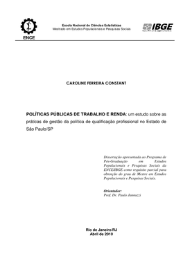 POLÍTICAS PÚBLICAS DE TRABALHO E RENDA: Um Estudo