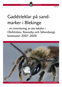 Gaddsteklar På Sand- Marker I Blekinge - En Inventering Av Nio Lokaler I Olofströms, Ronneby Och Sölvesborgs Kommuner 2007-2008