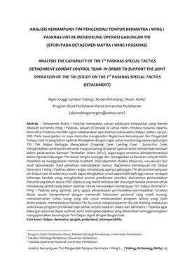 Analisis Kemampuan Tim Pengendali Tempur Denmatra 1 Wing I Paskhas Untuk Mendukung Operasi Gabungan Tni (Studi Pada Detasemen Matra 1 Wing I Paskhas)