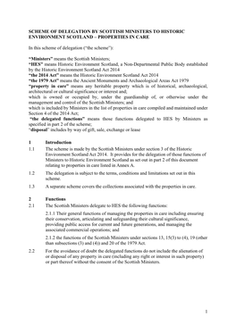 1 SCHEME of DELEGATION by SCOTTISH MINISTERS to HISTORIC ENVIRONMENT SCOTLAND – PROPERTIES in CARE in This Scheme of Delegatio