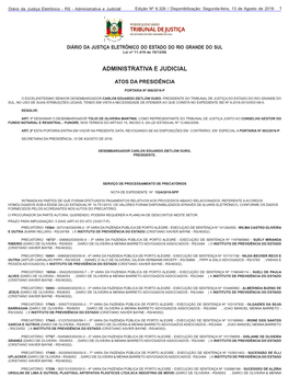 Administrativa E Judicial Edição Nº 6.326 / Disponibilização: Segunda-Feira, 13 De Agosto De 2018 11