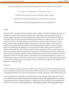 Molecular Identification of Some Forensically Important Blowflies of Southern Africa and Australia