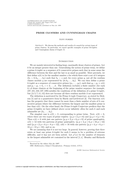 Prime Clusters and Cunningham Chains