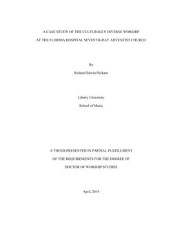 A Case Study of the Culturally Diverse Worship at the Florida Hospital Seventh-Day Adventist Church