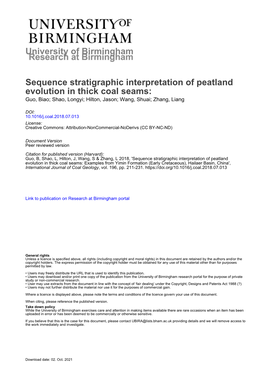 University of Birmingham Sequence Stratigraphic Interpretation of Peatland Evolution in Thick Coal Seams