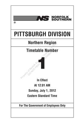 PITTSBURGH DIVISION Northern Region 2013 Timetable Number