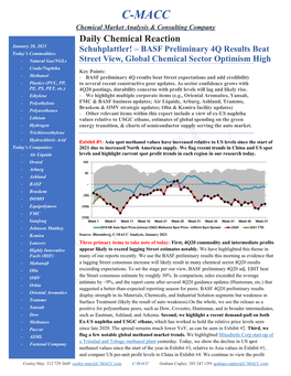 BASF Preliminary 4Q Results Beat Street View, Global