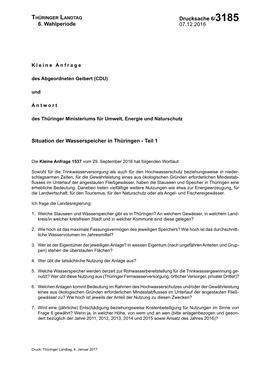 Antwort Auf Die Kleine Anfrage 1537 Des Abgeordneten Geibert (CDU)