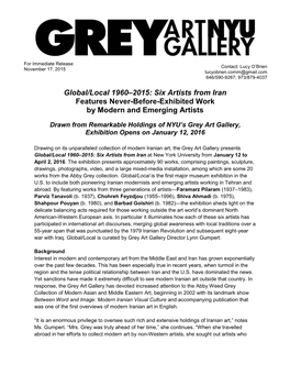 Global/Local 1960–2015: Six Artists from Iran Features Never-Before-Exhibited Work by Modern and Emerging Artists