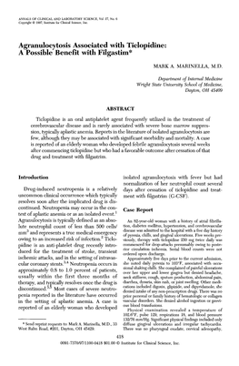 Agranulocytosis Associated with Ticlopidine: a Possible Benefit with Filgastim* MARK A