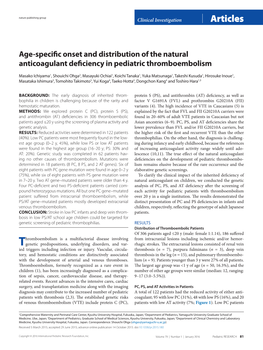 Age-Specific Onset and Distribution of the Natural Anticoagulant Deficiency in Pediatric Thromboembolism