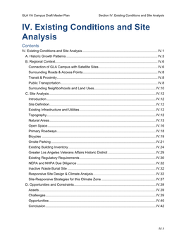 IV. Existing Conditions and Site Analysis IV