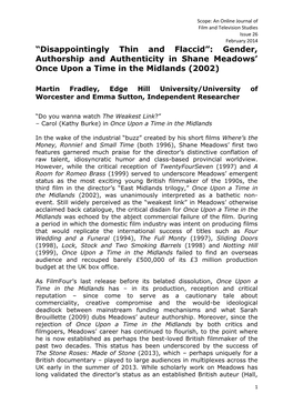 Gender, Authorship and Authenticity in Shane Meadows’ Once Upon a Time in the Midlands (2002)