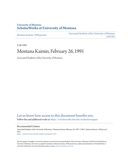 Montana Kaimin, February 26, 1991 Associated Students of the University of Montana