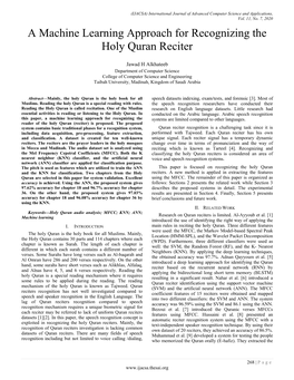 A Machine Learning Approach for Recognizing the Holy Quran Reciter