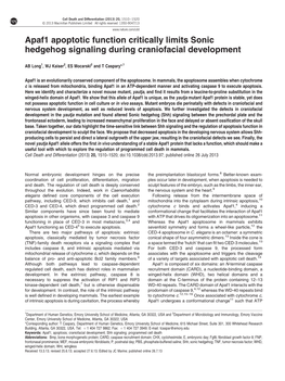 Apaf1 Apoptotic Function Critically Limits Sonic Hedgehog Signaling During Craniofacial Development