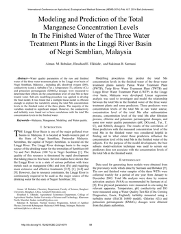 Modeling and Prediction of the Total Manganese Concentration Levels in the Finished Water of the Three Water Treatment Plants I