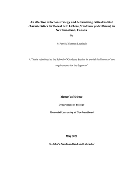 An Effective Detection Strategy and Determining Critical Habitat Characteristics for Boreal Felt Lichen (Erioderma Pedicellatum) in Newfoundland, Canada