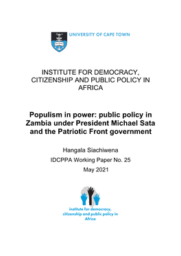 Public Policy in Zambia Under President Michael Sata and the Patriotic Front Government