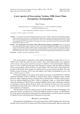 A New Species of Euscorpiops Vachon, 1980, from China (Scorpiones, Scorpiopidae)