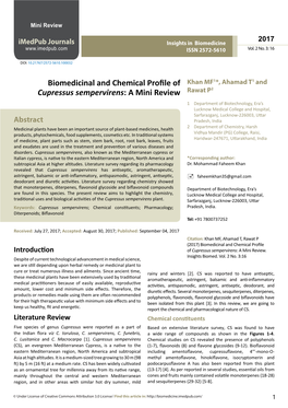 Biomedicinal and Chemical Profile of Cupressus