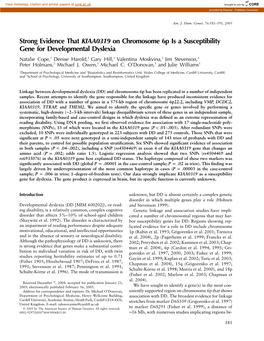 Strong Evidence That KIAA0319 on Chromosome 6P Is a Susceptibility