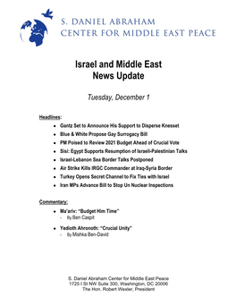 Israel and Middle East News Update