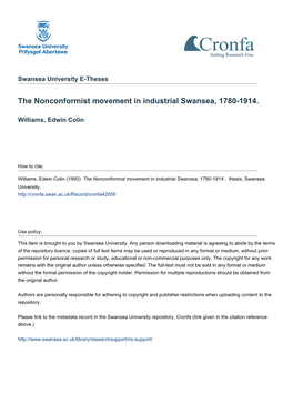 The Nonconformist Movement in Industrial Swansea, 1780-1914