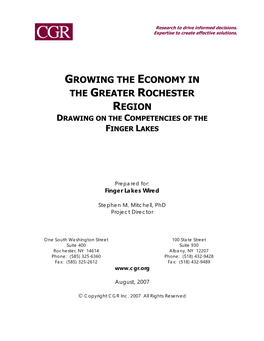 Growing the Economy in the Greater Rochester Region Drawing on the Competencies of the Finger Lakes