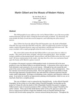 Martin Gilbert and the Mosaic of Modern History