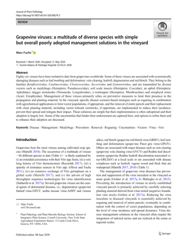 Grapevine Viruses: a Multitude of Diverse Species with Simple but Overall Poorly Adopted Management Solutions in the Vineyard