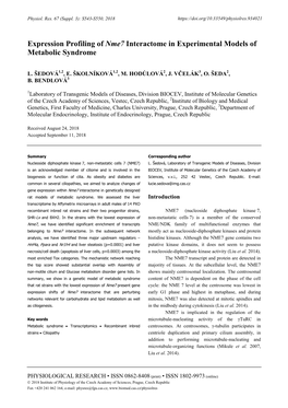 Expression Profiling of Nme7 Interactome in Experimental Models of Metabolic Syndrome