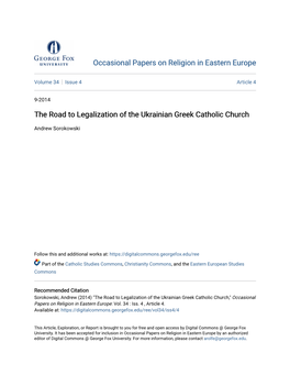 The Road to Legalization of the Ukrainian Greek Catholic Church