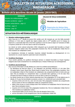 Bulletin De Situation Acridienne Madagascar