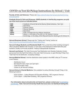 COVID-19 Test Kit Pickup Instructions by School / Unit