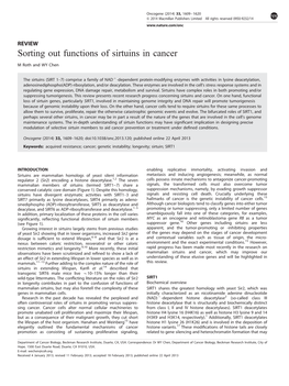 Sorting out Functions of Sirtuins in Cancer