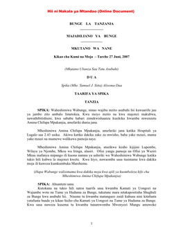 1 BUNGE LA TANZANIA ___MAJADILIANO YA BUNGE ___MKUTANO WA NANE Kikao Cha Kumi Na Moja