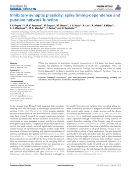 Inhibitory Synaptic Plasticity: Spike Timing-Dependence and Putative Network Function