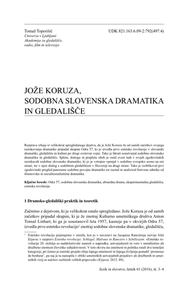 Jože Koruza, Sodobna Slovenska Dramatika in Gledališče