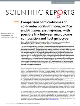 Comparison of Microbiomes of Cold-Water Corals Primnoa Pacifica