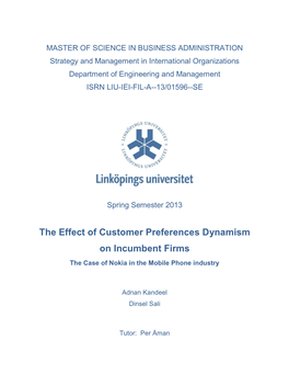 The Effect of Customer Preferences Dynamism on Incumbent Firms the Case of Nokia in the Mobile Phone Industry